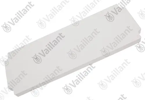 Weiße Isolierungsplatte von Vaillant, rechteckige Form mit gerader Kante und Aussparung auf einer Seite, auf hellem Hintergrund abgebildet.